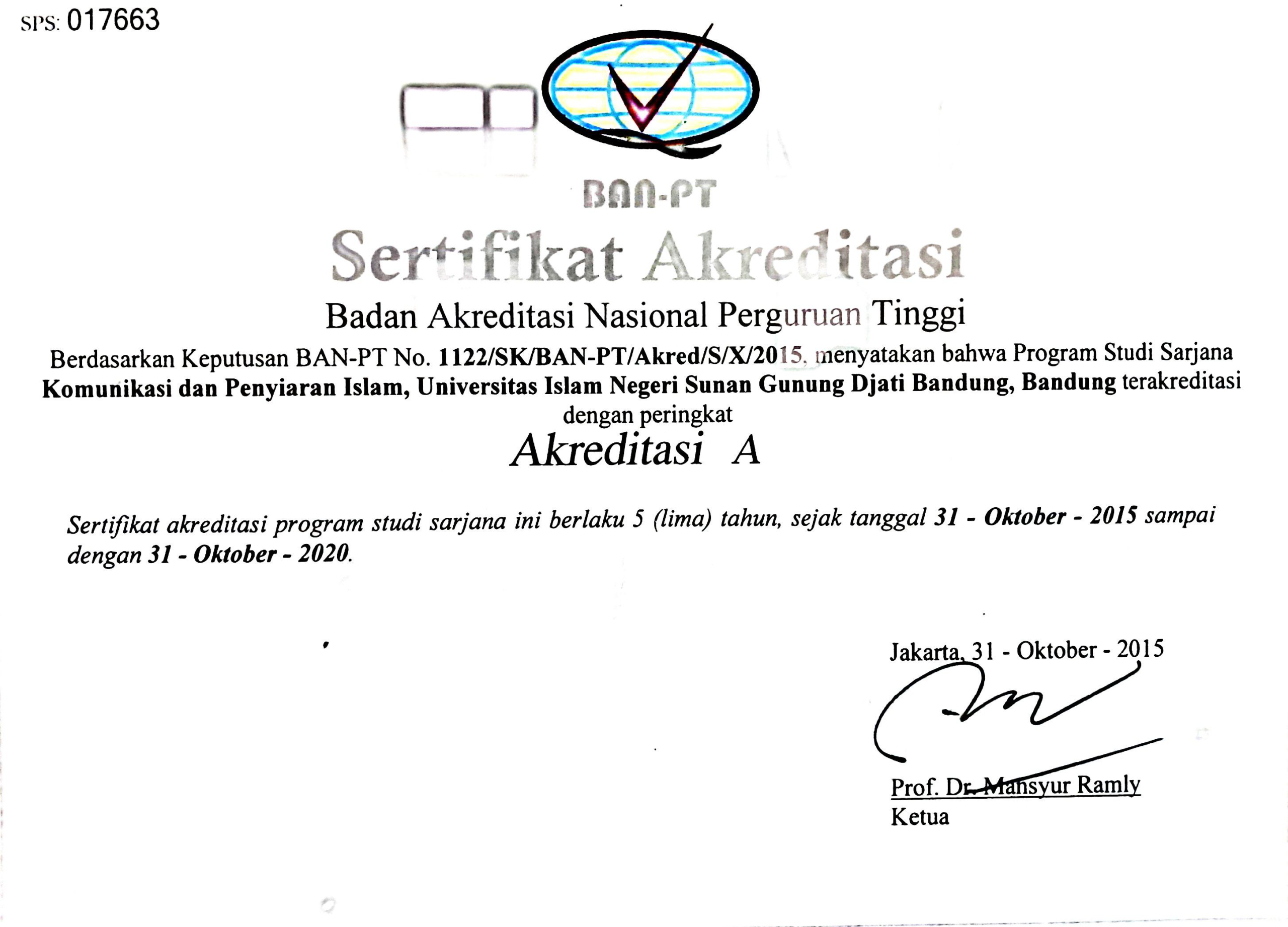 SERTIFIKAT AKREDITASI KPI 2015-2020